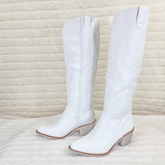 Wild Ones Rodeo Embroidered White Cowboy Cowgirl Boots Tuck Zipper - Picture 5 of 10